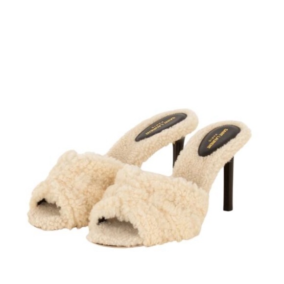 Saint Laurent YSL Shearling Natural Stiletto Heel Mule - Picture 1 of 15
